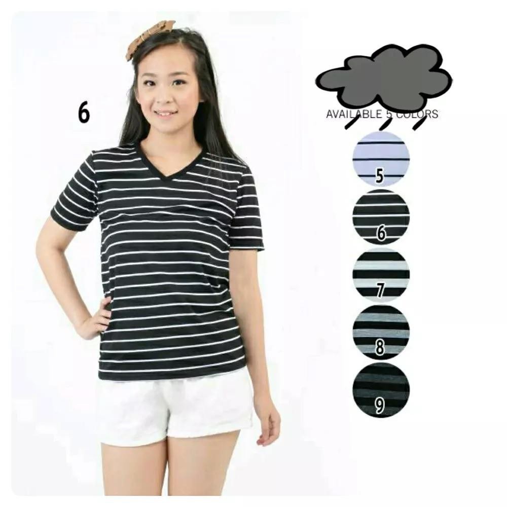 Baju Atasan Kaos Belang Cewek Wanita Lengan Pendek Santai - No. 7