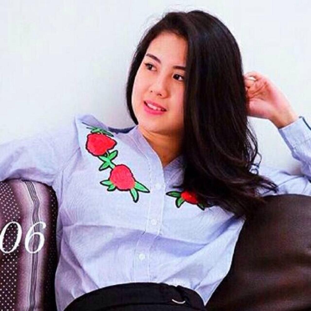 Kemeja HM Lengan Panjang Salur Bordier Patch ZARA #06 Biru