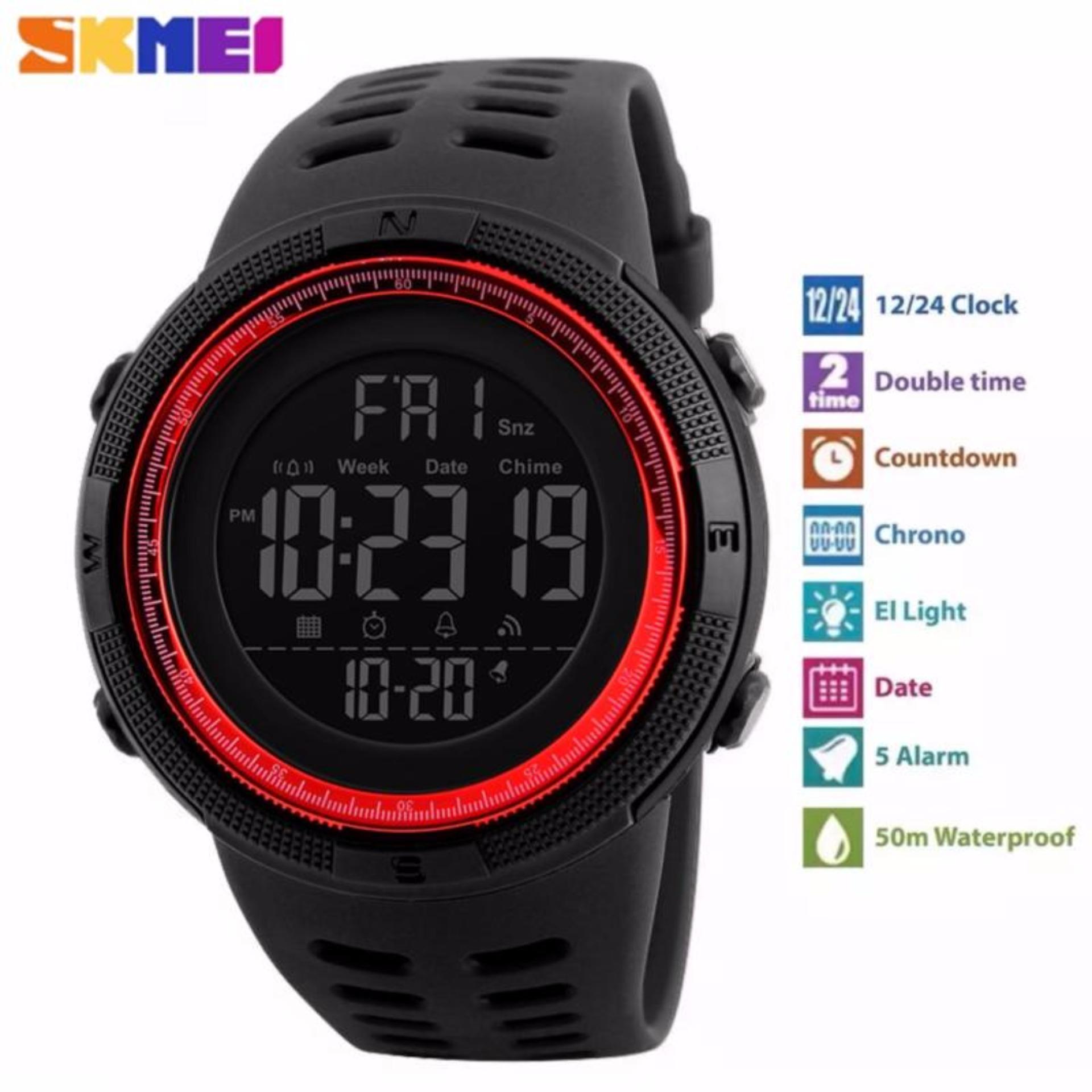 2017 New SKMEI 1251 Men Sports Watches 50M Waterproof Watches Countdown Double Time Watch Alarm Chrono Digital Wristwatches - Black Red - intl