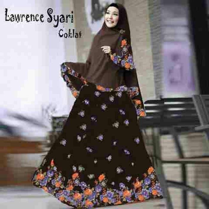 BAJU BUSANA MUSLIM GAMIS LAWRENCE SYARI UNGU MOTIF BUNGA BERGO INSTAN