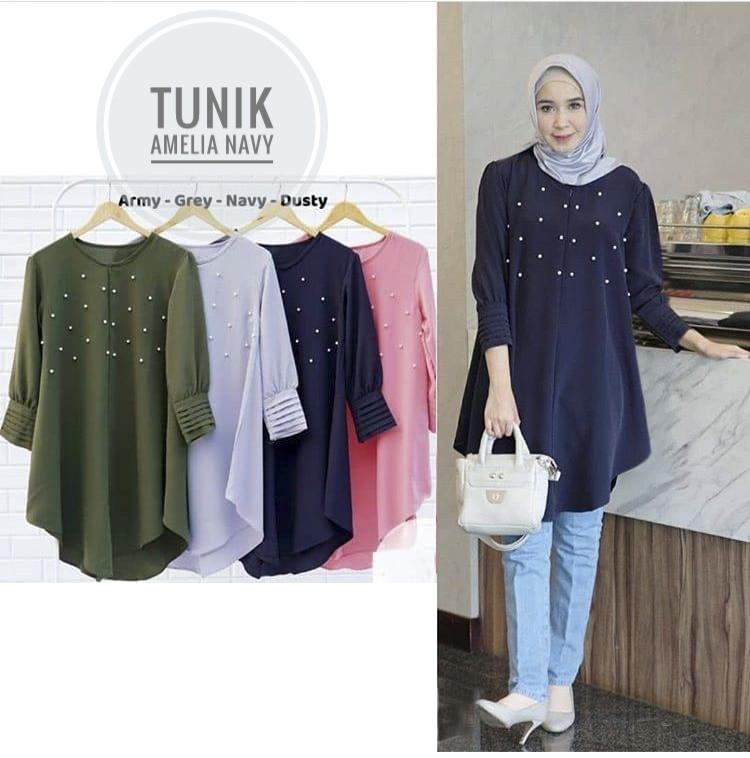 TUNIK WANITA BUSUI MURAH ATASAN BUSUI MUSLIMAH BLOUSE MUSLIM MODERN TUNIK HIJABERS AMELIA 3 WARNA ( TANPA PASMINA)