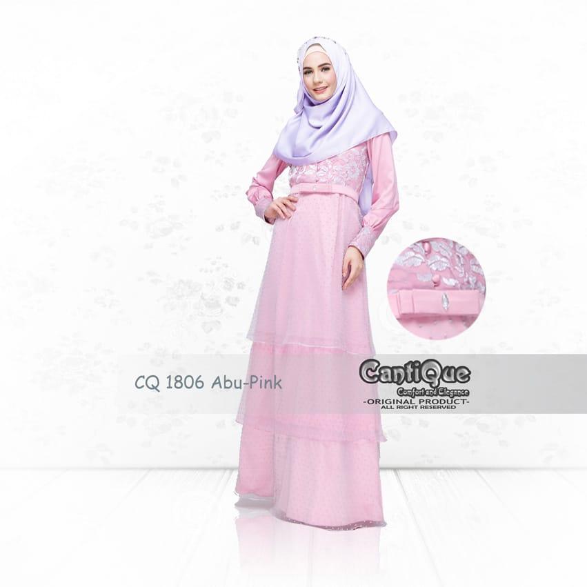 gamis CQ 1806 abu pink mewah elegant nyaman baju lebaran