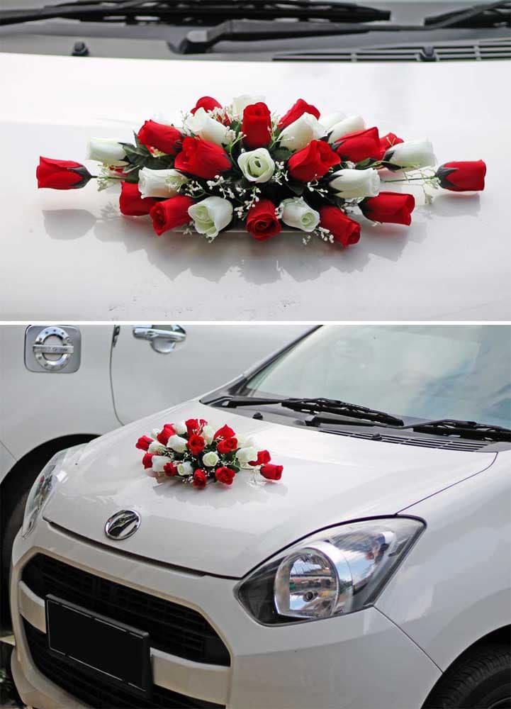bunga plastik hias artificial mobil pengantin / flower wedding car 7