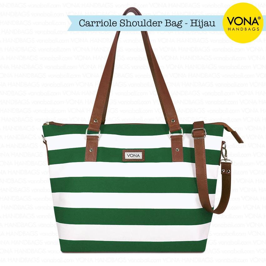 VONA Carriole (Hijau Putih) - Tas Selempang Bahu Shoulder Bag Tali Panjang Kanvas Nautical Stripe Garis Belang Blaster Putih Ringan Sling Handbag Wanita Remaja Cewek Ladies Women Best Seller New Branded Original Asli Korean Style Bali Fashion