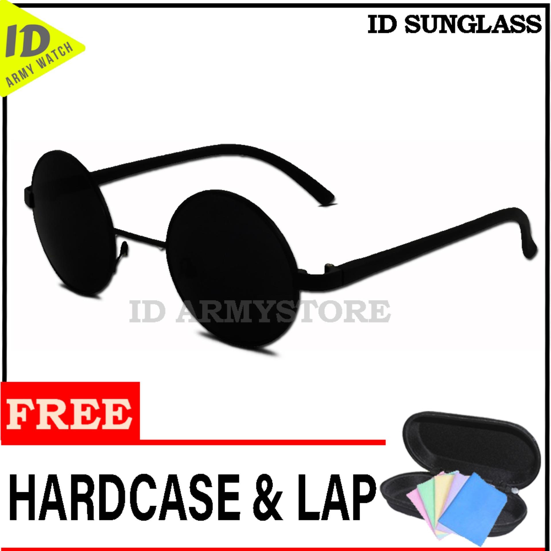 ID Sunglass - Kacamata Bulat Round Pria Wanita - Frame Hitam - Lensa Hitam SUN 1001-01