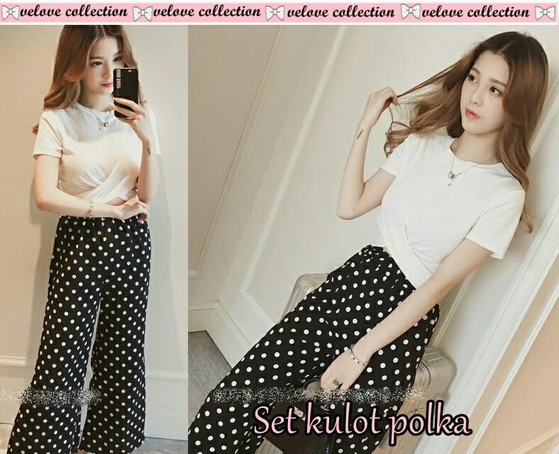 J&C Setelan Kulot Polka / Setelan Wanita / Stelan Kasual Wanita / Celana Kulot / Baju Celana Wanita / Setelan Korea / Stelan Wanita / Setelan Baju Santai