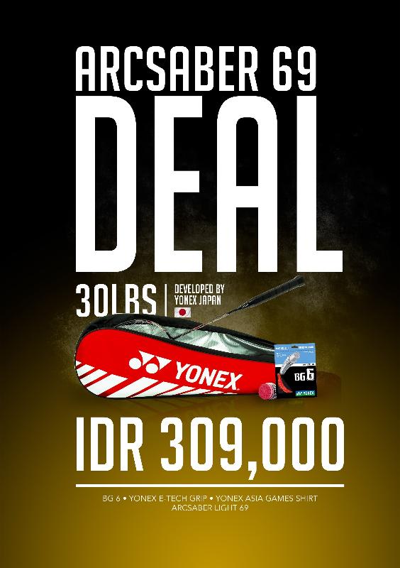 Yonex Rudi Hartono Series Combo Pack Arc Saber 69 Light Raket Badminton + Thermo Bag + Senar BG 6 + Grip E-Tech + Rudi Hartono Sign