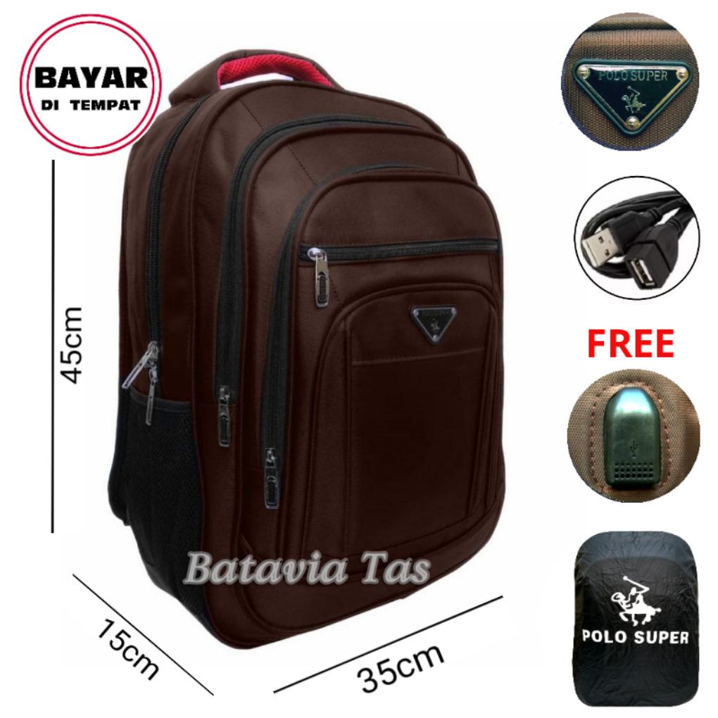 Tas Ransel Laptop Polo Super Tas Ransel Pria Tas Ransel Wanita Tas Laptop Tas Laptop Murah Tas Ransel laptop Usb Port Charge Tas Punggung Tas Kerja Tas Kuliah Tas Ransel Laptop Import Brown+ Raincover