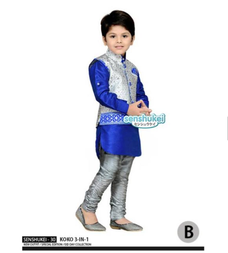 Senshukei 30B Baju Koko Anak Rompi Biru Silver India Import