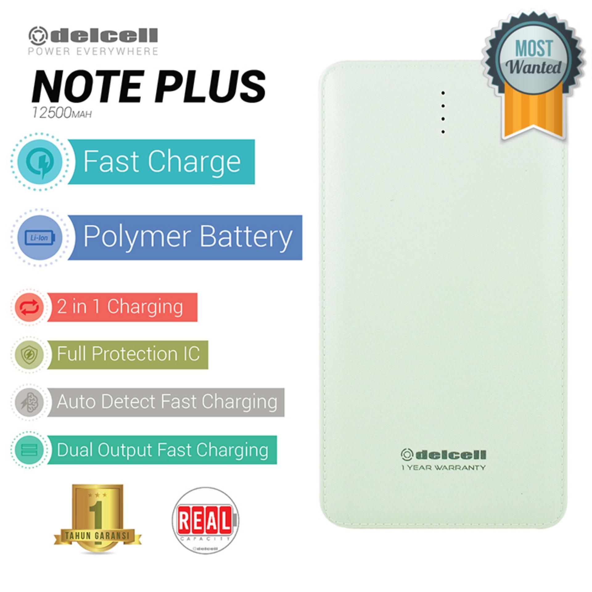 Delcell NOTE PLUS Powerbank Polymer Battery Real Capacity 12500mAh Fast Charging - Putih