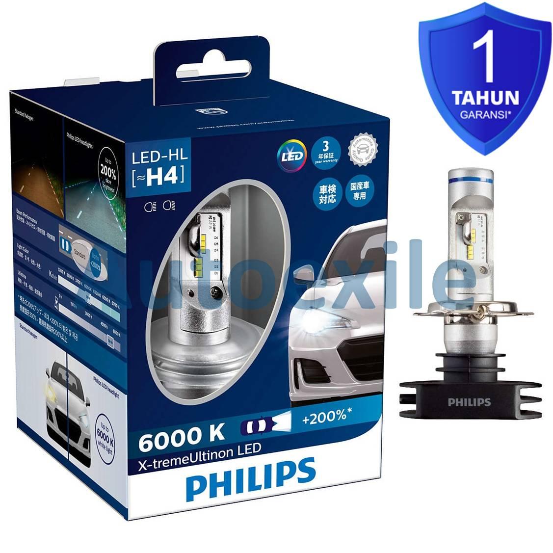 Philips Xtreme Ultinon LED H4 6000K 200% Lebih Terang Lampu Headlamp Mobil Putih Awet Fokus Garansi APV Avanza Agya Ayla CRV Ertiga HRV Kijang Innova Jazz SX4 Xenia Xpander