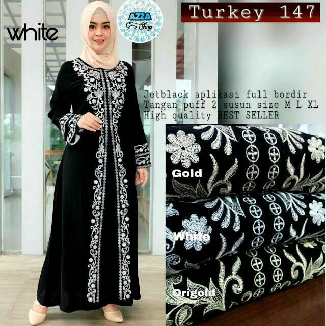 Abaya Arab Turkey Jubah India Umroh Haji Gamis Jalabiya Mesir Baju Pengajian Hitam Cantik Murah 147 (Origold L)