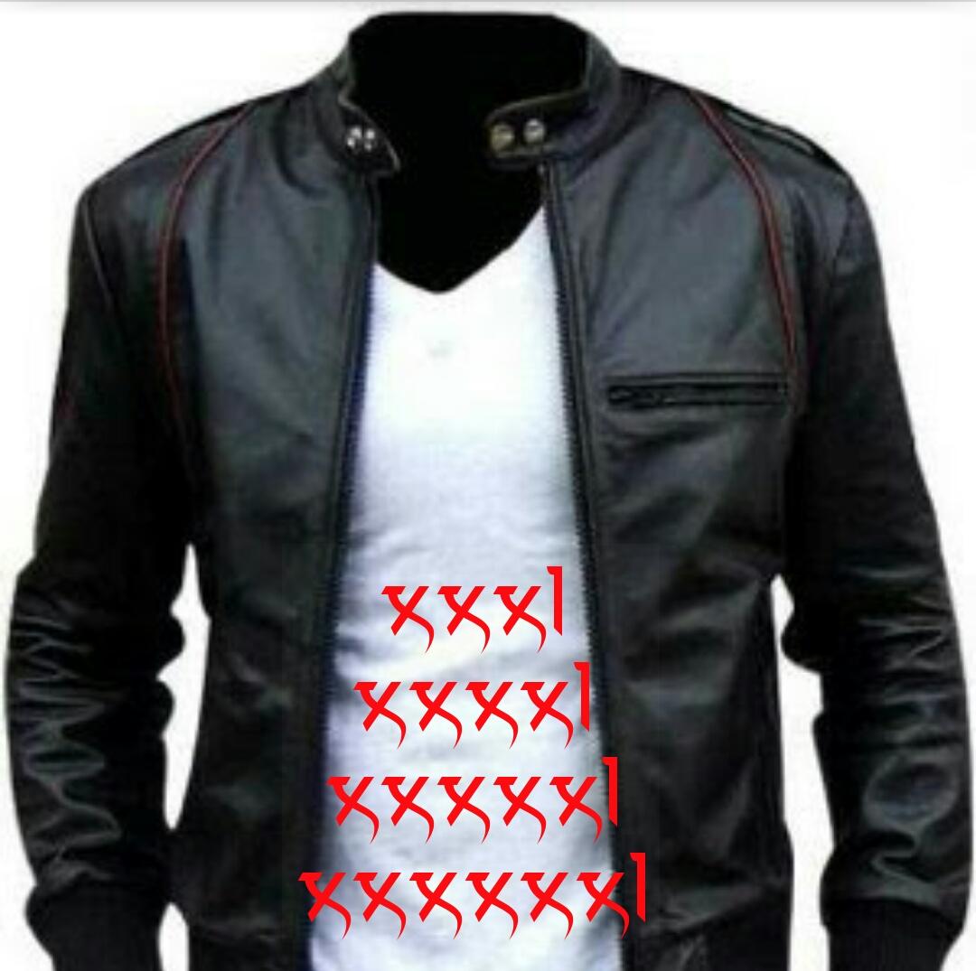 ULTIMOSHION - JUMBO 3XL - 4XL - 5XL - 6XL JAKET SEMI KULIT HITAM LIS MERAH