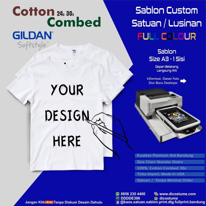 Diskon 10% Kaos Satuan Sablon Print Dtg Desain Sendiri A3 - ready stock