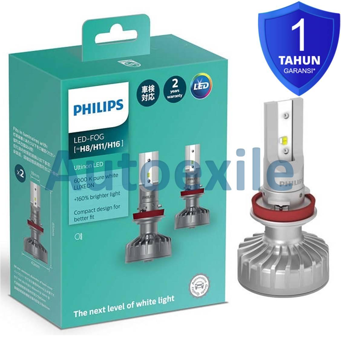 Philips Ultinon LED H8 H11 H16 12V 10W +160% 6000K Putih Lampu Foglamp Mobil Rush Terios Mobilio HRV Brio Jazz GE8 Yaris lama Ertiga Avanza Veloz Innova 2015 Innova Reborn Fortuner VRZ Xpander All New Pajero Sport