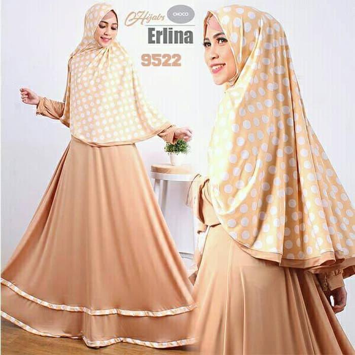 BAJU BUSANA MUSLIM GAMIS ERLINA SYARI MOCCA PLUS HIJAB TANPA PED.