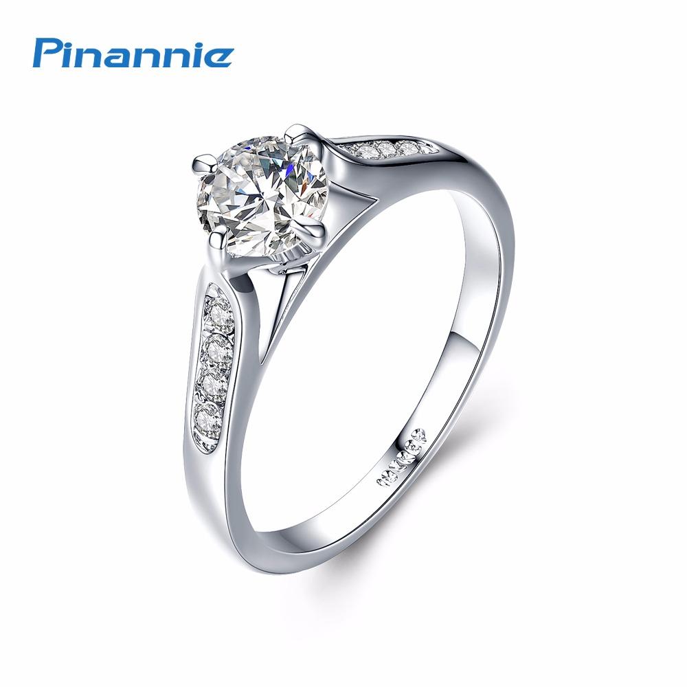 Pinannie 1 Karat Jelas Kubik Zirkonia Putih Berlapis Emas Berlian Cincin Wanita Pertunangan untuk Perempuan