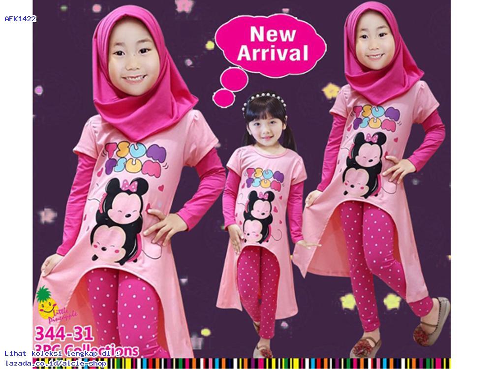 Setelan Baju Muslim Anak Perempuan Little Pineapple Murah 1422 - AFK94