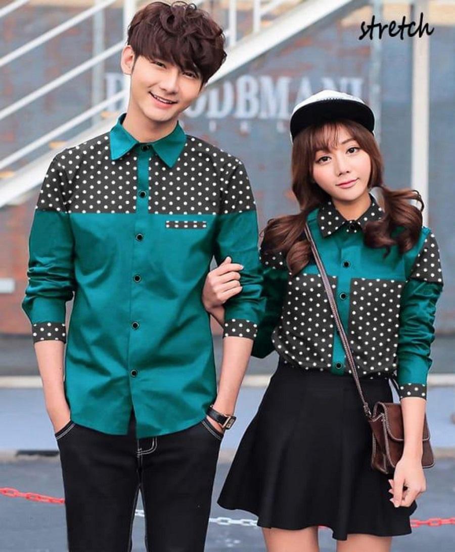 CC-KEMEJA PASANGAN HOZIER POLKA-HARGA SUDAG SEPASANG (PRIA L+WANITA M)-TERSEDIA PILIHAN WARNA- KEMEJA KAPEL BAJU FASHION KEMEJA COUPLE BATIK