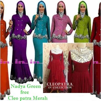 NADYA GREEN gamis muslim/gamis spandek rayon/gamis jersey BONUS Cleopatra Merah
