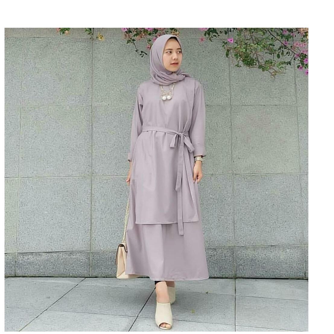 Baju Carey Tunik Grey Dress Panjang Balotelly Hijab Casual Pakaian Muslim Wanita Muslim Modern Terbaru Termurah 2018