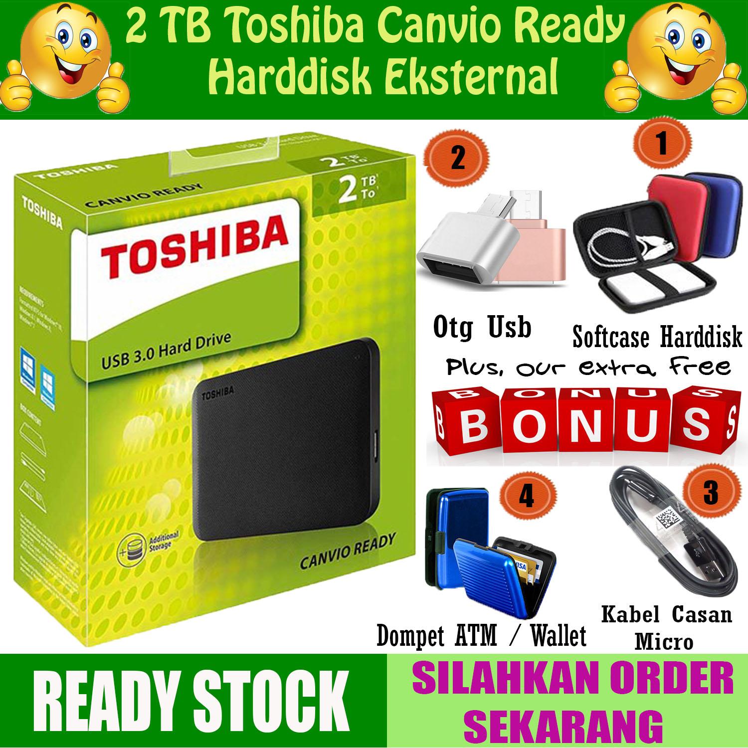 Toshiba Canvio Ready 2TB - HDD / HD / Hardisk Eksternal - GRATIS Softcase Harddisk + Otg Usb + Kabel Casan Micro + Dompet Atm / Wallet