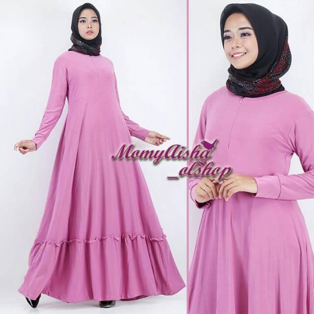 Gamis polos aura rampel susun bawah putih tulang