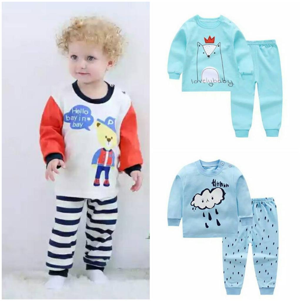 Piyama anak lucu - Baju tidur bayi -Setelan Kaos Anak Lengan Panjang