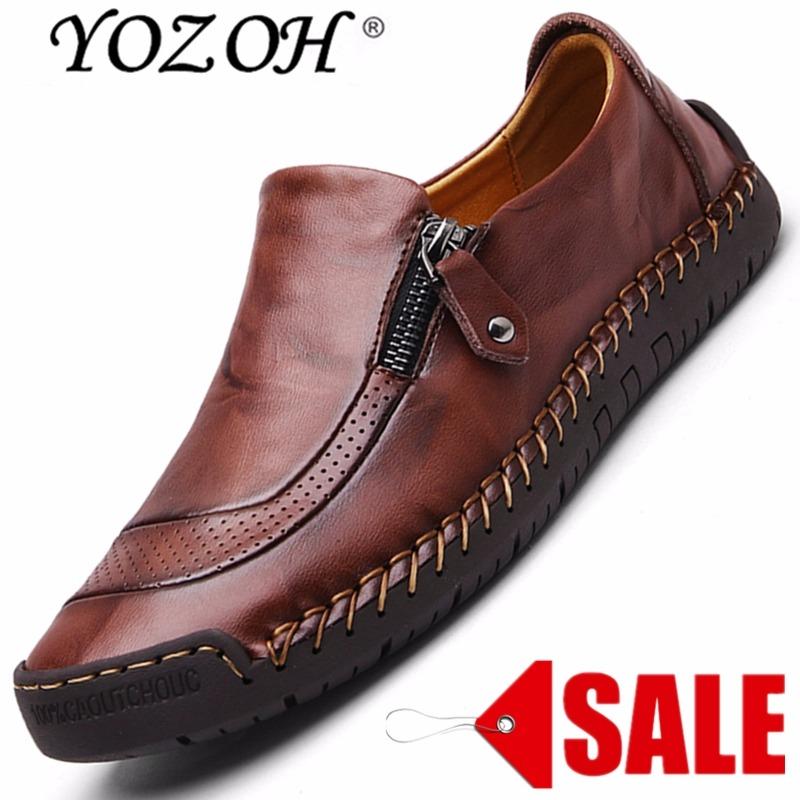 YOZOH Pria Kulit Asli Sepatu SLIP ON Hitam Sepatu Kulit Asli Loafers Mens Moccasins Sepatu Desainer Bahasa Italia Sepatu