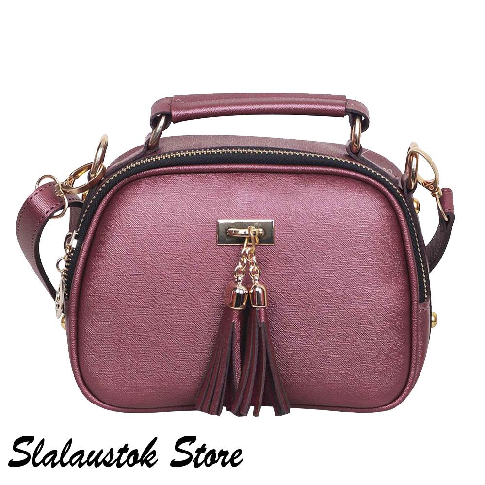 Slalustok Store - Tas Selempang Wanita Tassel mini MJ - Maroon 