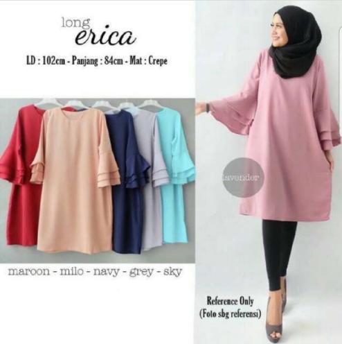 Baju Atasan Wanita Erika Long Tunik Baju Muslim Blus Muslim / baju / baju wanita / baju atasan wanita / baju motif / baju murah / baju keren / baju lucu / baju berkualitas