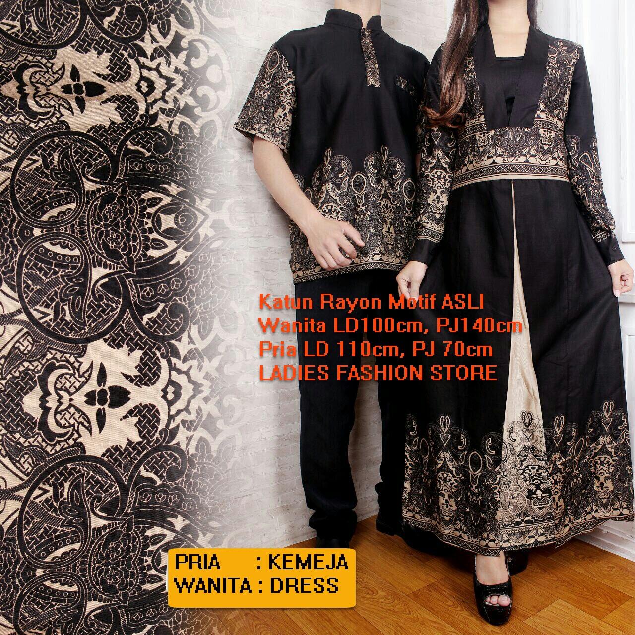 Batik Pasangan Pria Dan Wanita TERBARU Bahan Bagus / Kemeja Batik Couple Murah / Batik Couple Keluarga / Batik Gamis / Batik Cewe Cowo / Setelan Batik Modern/ Batik Murah / Busana Batik Kemeja Pria Muslim / Dress Gamis Wanita Muslimin (Andaan) 7T - HITAM