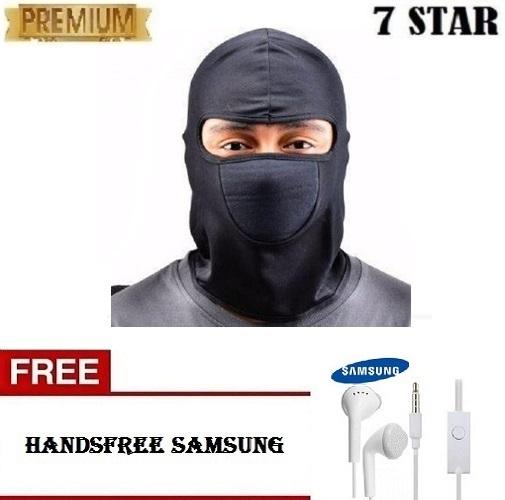 Masker Motor Sarung Kepala Helm ninja skull cap spandex original Buff Hitam 1Pcs + Gratis Headset Samsung Untuk Semua HP 1Pcs