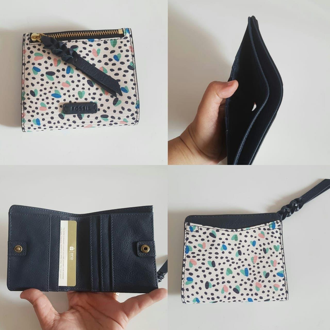 DOMPET FOSSIL ORIGINAL - FOSSIL CAROLINE BIFOLD MINI WALLET NAVY BONE