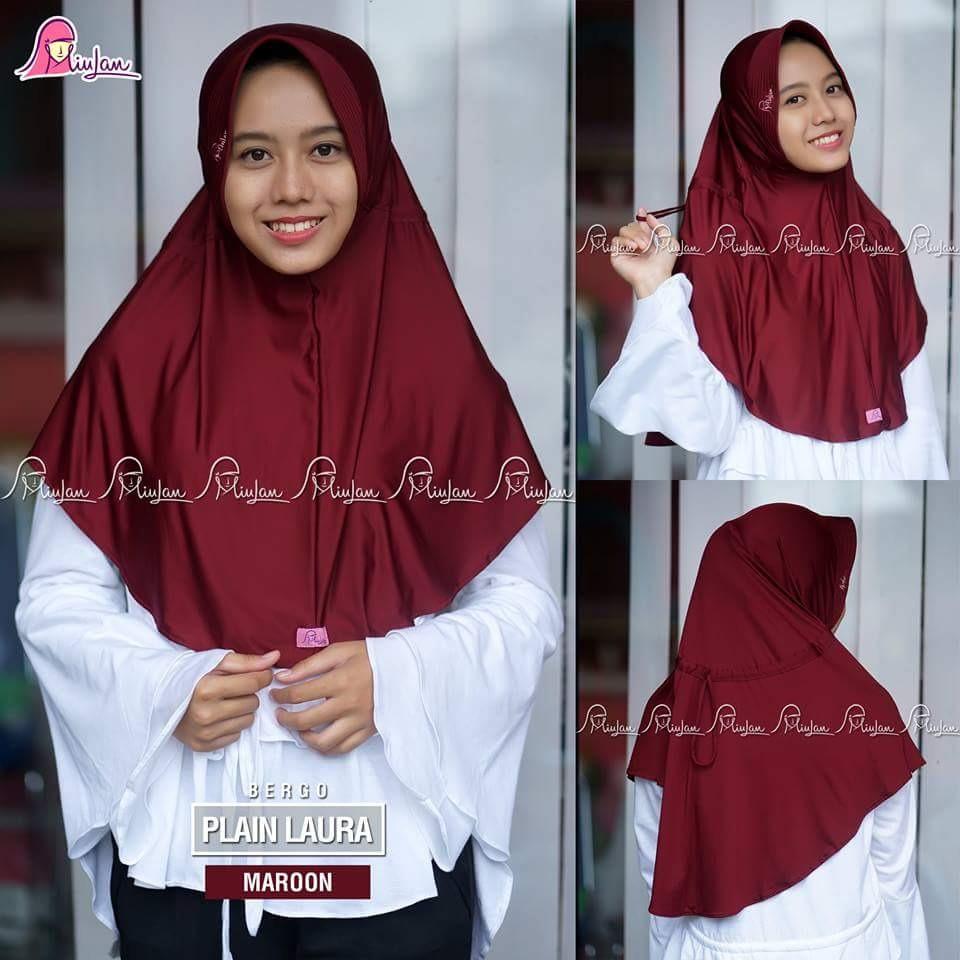 MiuLan Kerudung Instan Serut Plain Laura Dewasa Maroon