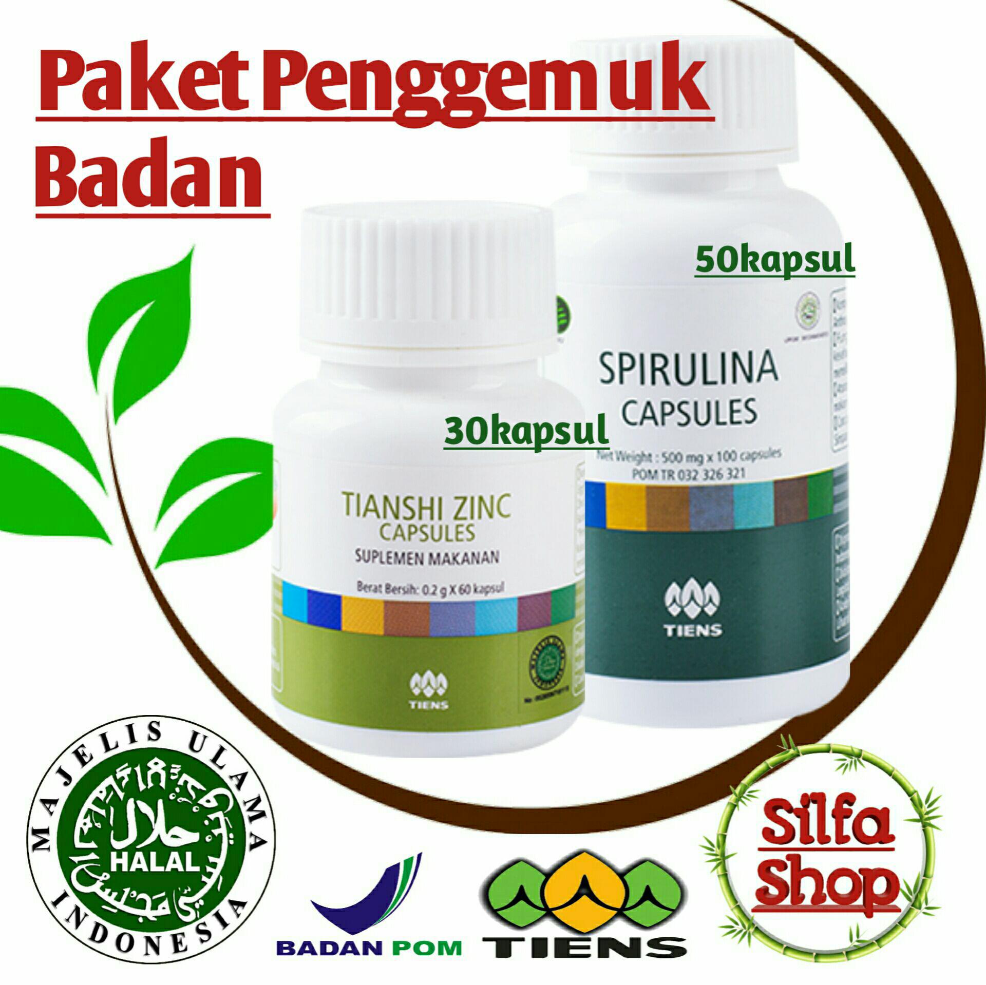 Promo MURAH Ramadhan Tiens Obat Herbal Penggemuk badan asli manjur , Penambah nafsu makan , Nutrisi Harian Lengkap dari extract Ganggang Hijau ( Spirulina 50kapsul & Zinc 30kapsul ) by silfa shop