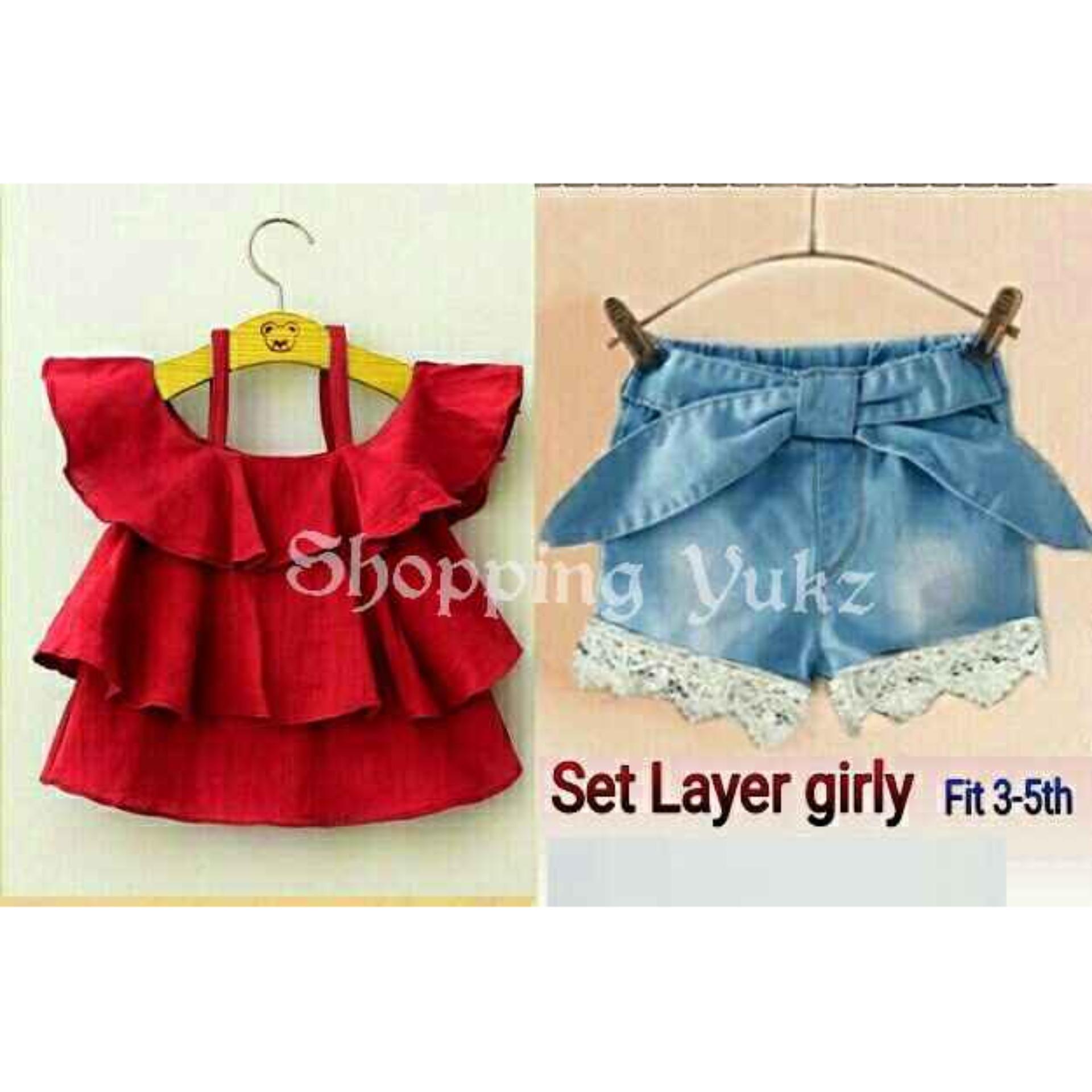 Shopping Yukz Setelan Atasan Baju dan Celana Anak Cewek LAYER GIRLY/ Setelan Anak / Baju Anak Cewek / Atasan Anak Cewe / Celana Anak Cewe / Setelan Anak Murah / Setelan Kartun