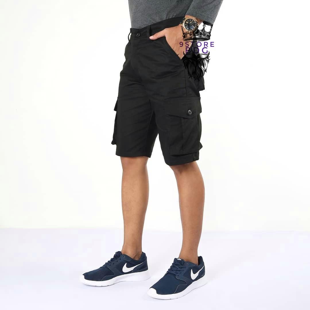 PaleJeans - celana cargo kargo pdl pria pendek hitam / black