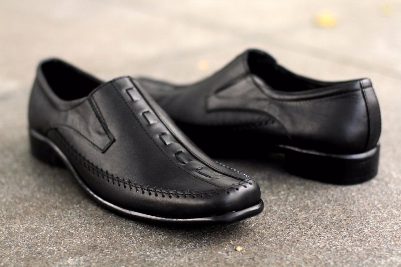 sepatu kantor kerja formal dinas casual pria cowok kulit asli pejabat slop slip on