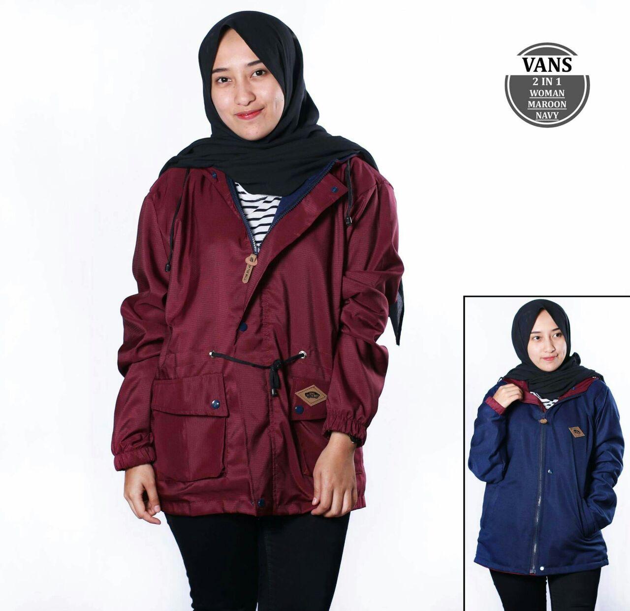 GA JAKET PARKA CEWE 2 IN 1 BOLAK BALIK MAROON NAVY KEREN