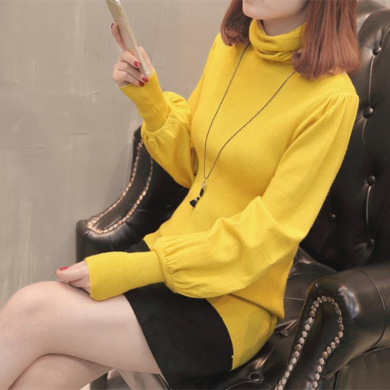 Sweater On Musim Gugur atau Musim Dingin Baru Baju Dalaman Perempuan Lengan Model Lampion (Bata Merah)