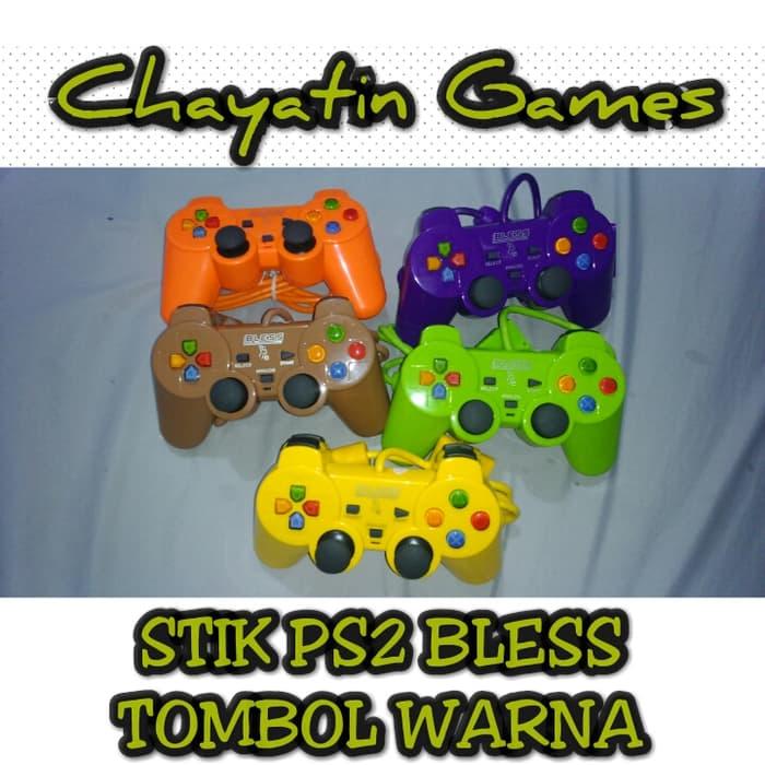 SALE - STIK PS2 BLESS TOMBOL WARNA KABEL SERAT (ORI PABRIK) High Quality