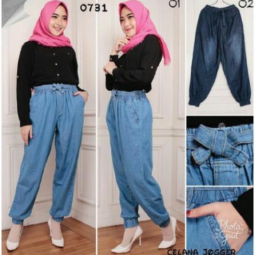 Celana joger jeans wanita jumbo long pant Sintia