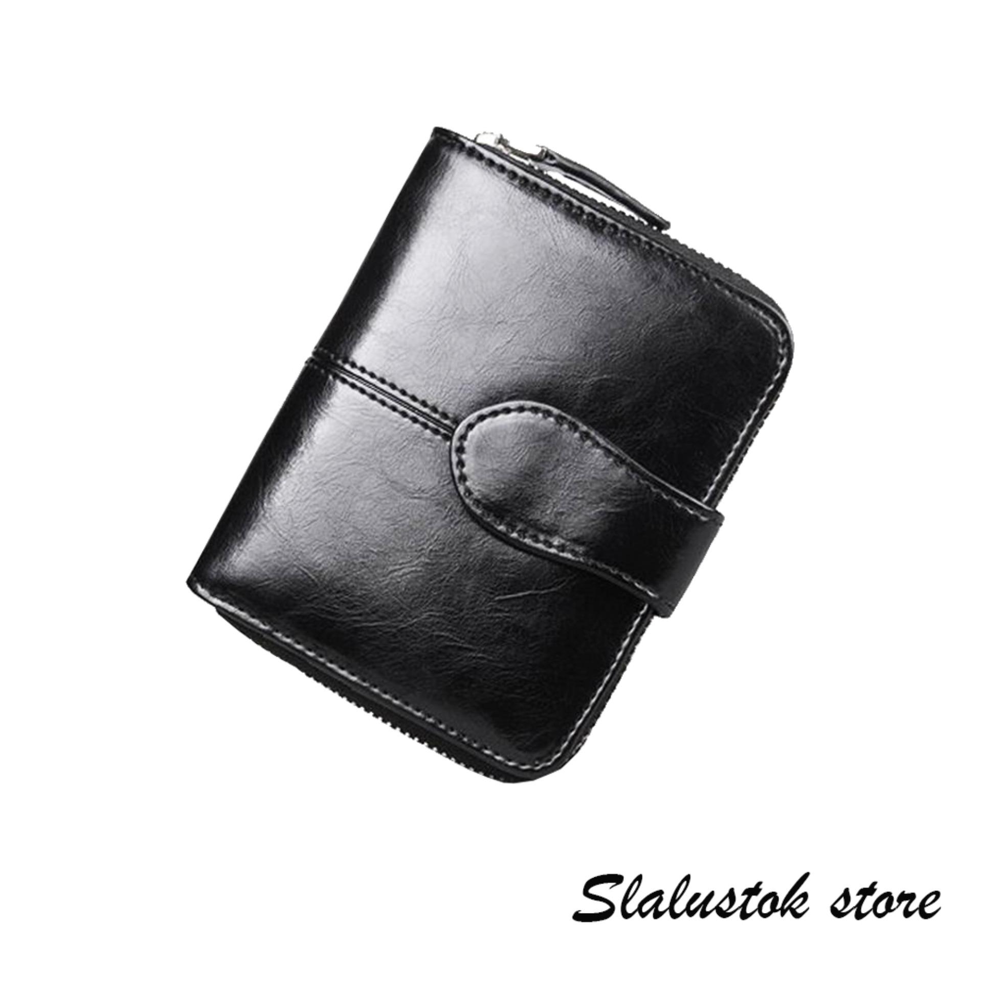 Fashion Korea Dompet Mini Wanita Dompet Pendek Casual Kulit Asli warna Solid beritsleting wadah kartu - Hitam ( DKI Jakarta )