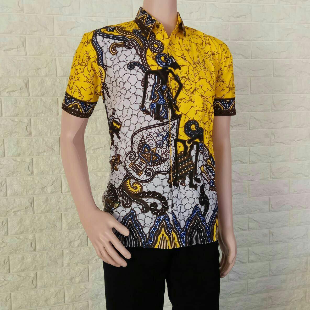 Jual Kemeja Batik Pekalongan Baju batik Pria Hem Batik Pekalongan Pandawa - Kuning