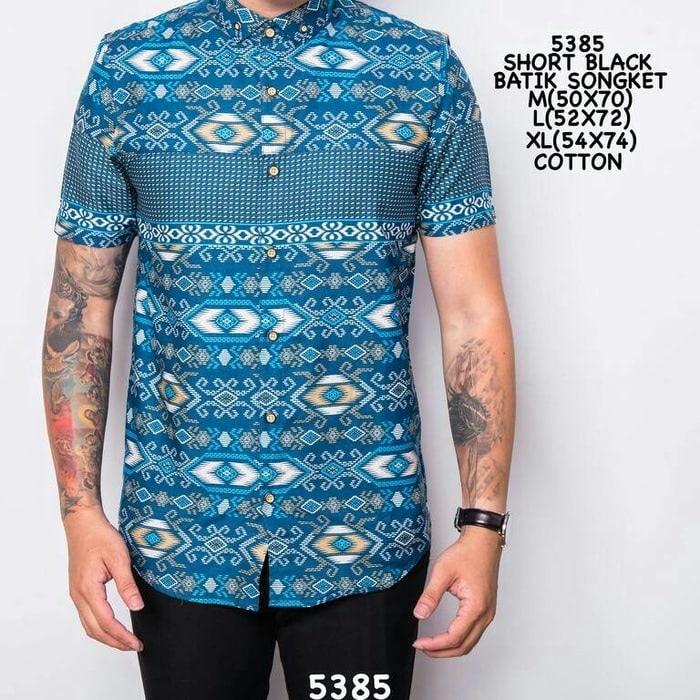 Terpopuler Kemeja Pendek Batik Songket Navy Krah China Grosir Harga Distributor