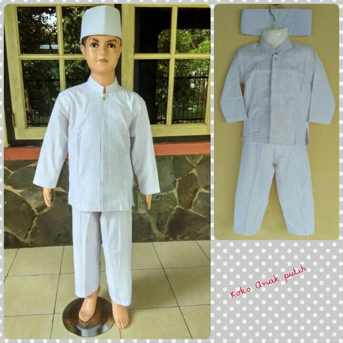Baju koko anak katun putih setelan size 5,6,7 usia TK