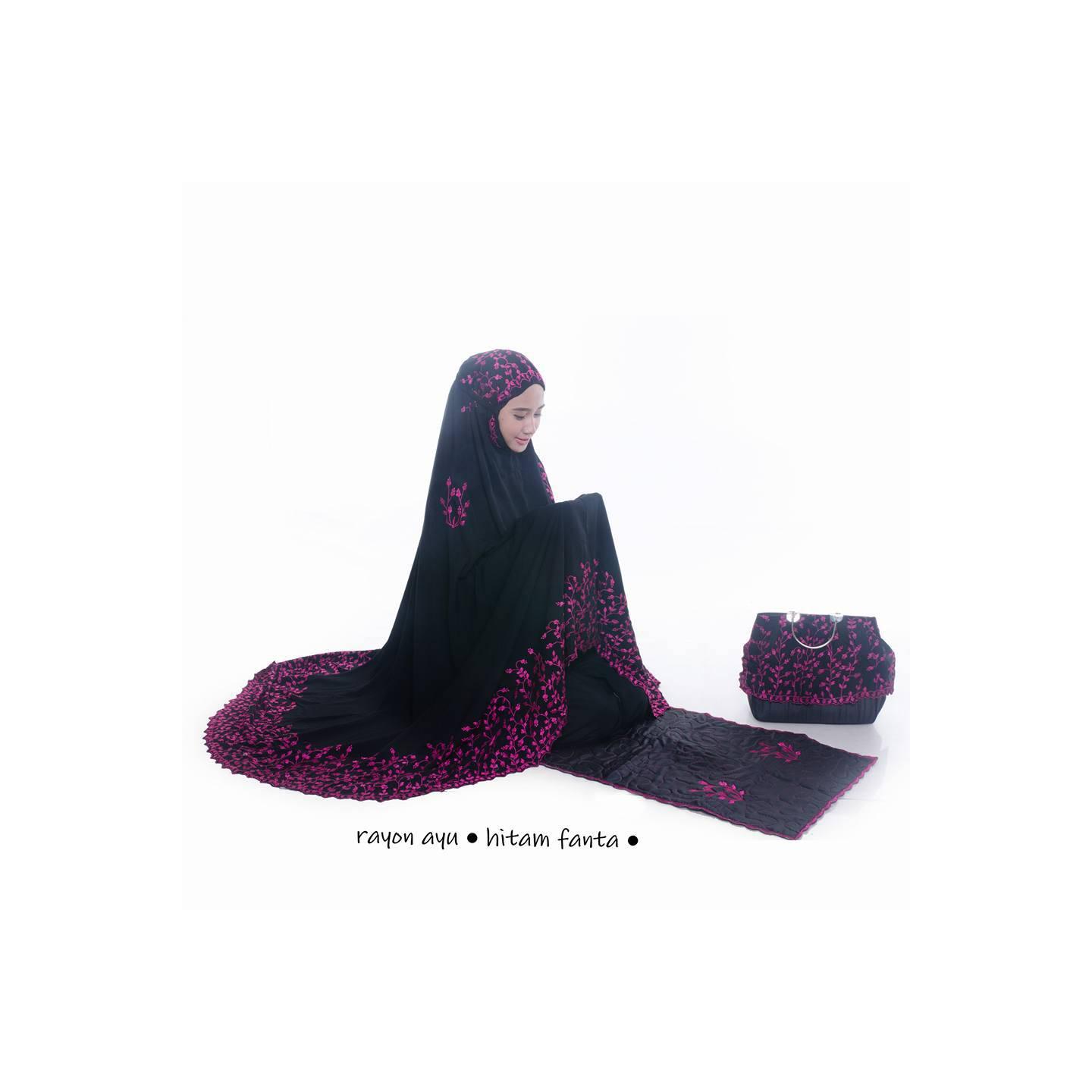 MUKENA TELEKUNG RUKUH DEWASA KATUN RAYON SUPER BORDIR HANDMADE HITAM
