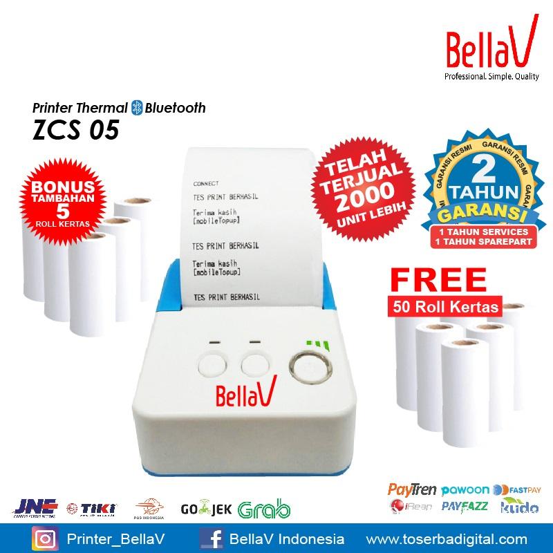Printer Thermal Bluetooth BellaV ZCS 05 Plus Kertas 50 roll Kertas