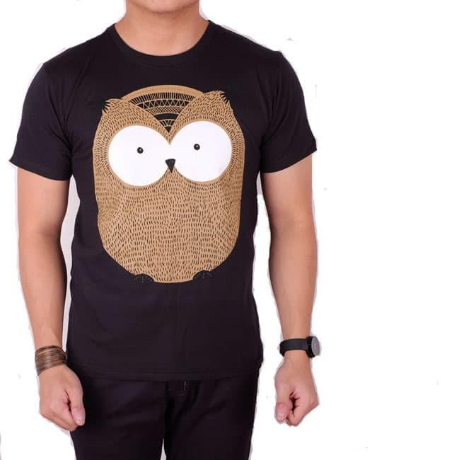 Menzu - T-Shirt Pria Lengan Pendek Basic OWL Black / Kaos Distro / Baju Cowok Sablon